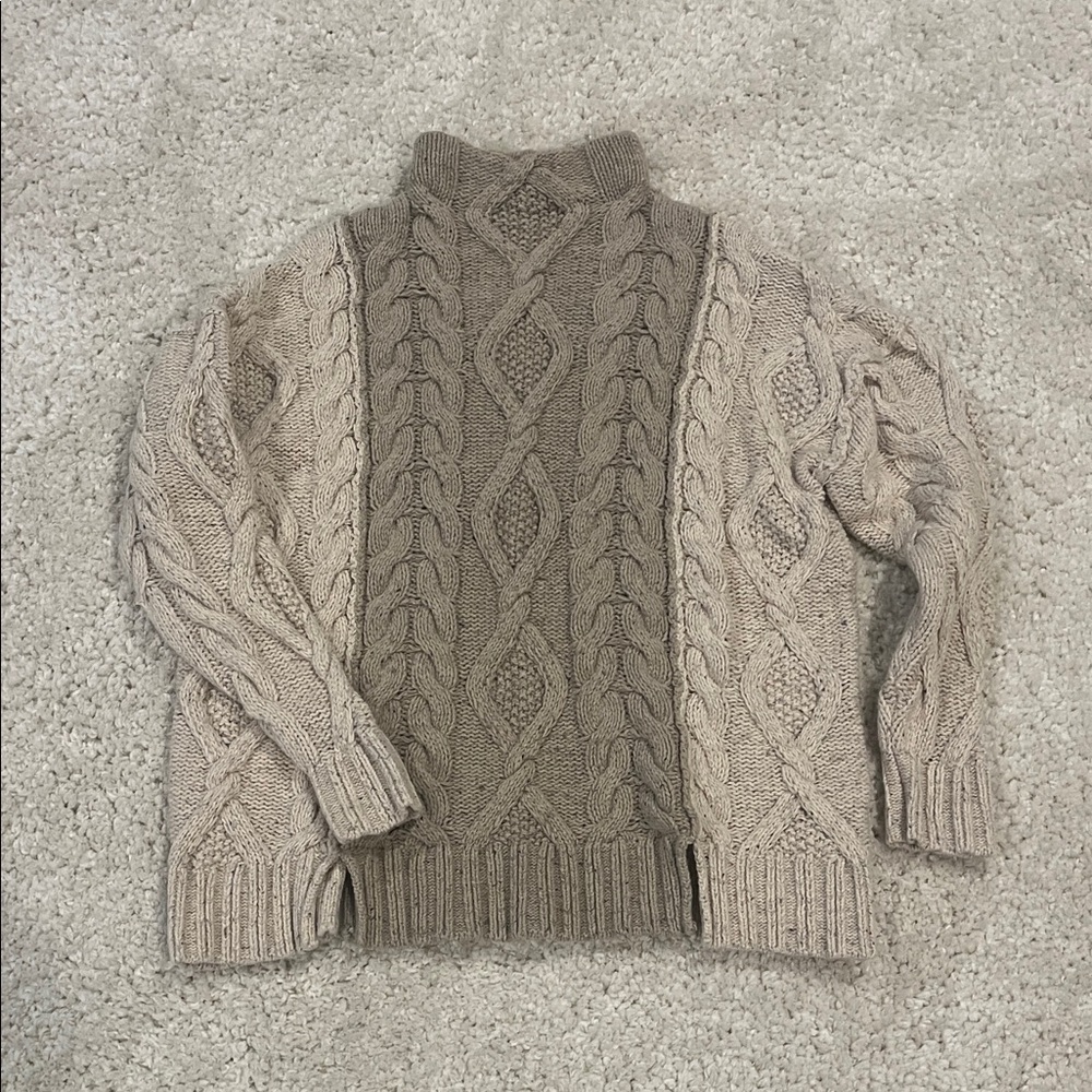Free People Living the Dream Cable Knit TuniTurtleneck Sweater - Beige and Brown